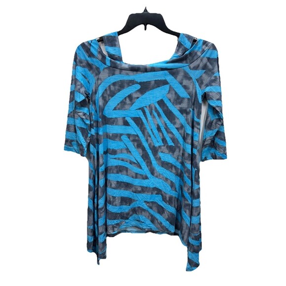 Clara Sun Woo Cold Shoulder Top Womens Small Blue Gray 3/4 Sleeve Stretch Tunic - Picture 1 of 8